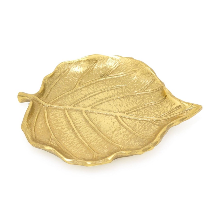 Home Accessories Carousel Shop Decorative Accessories | Elegant Gold Metal Leaf Trinket Dish | Aluminium Storage Display Vanity Tray | Botanical Jewellery Plate