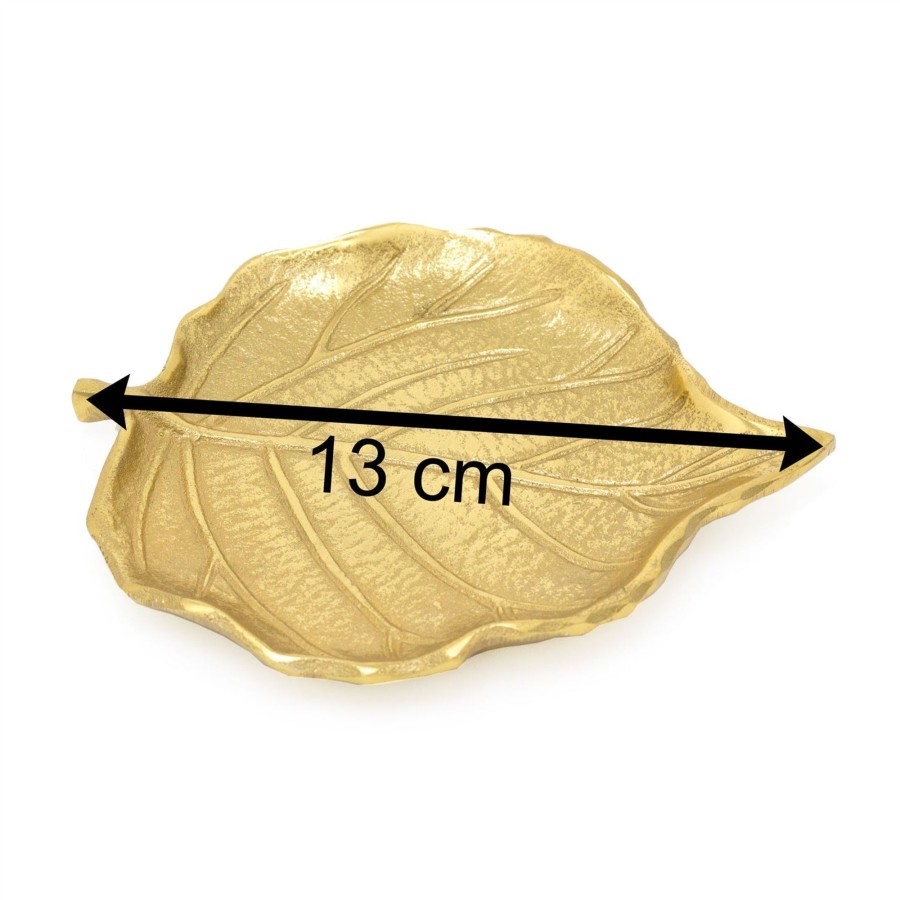 Home Accessories Carousel Shop Decorative Accessories | Elegant Gold Metal Leaf Trinket Dish | Aluminium Storage Display Vanity Tray | Botanical Jewellery Plate