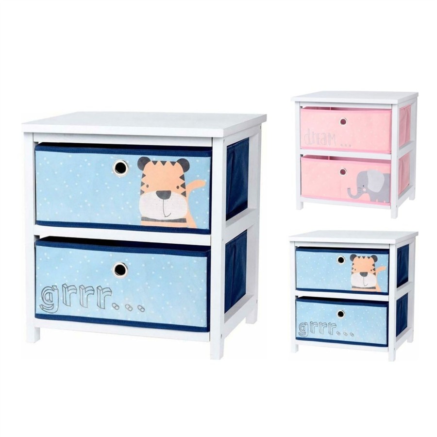 Baby & Child Carousel Shop Room Decor & Storage | Children'S Cabinet White Wooden Kids Bedside Table | Kids Storage Unit With 2 Fabric Drawers Bedside Table | Kids Storage Unit Nursery Bedroom Furniture