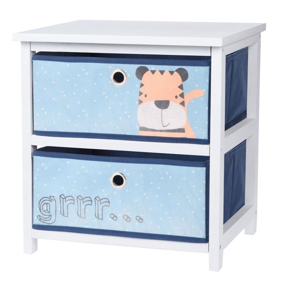 Baby & Child Carousel Shop Room Decor & Storage | Children'S Cabinet White Wooden Kids Bedside Table | Kids Storage Unit With 2 Fabric Drawers Bedside Table | Kids Storage Unit Nursery Bedroom Furniture