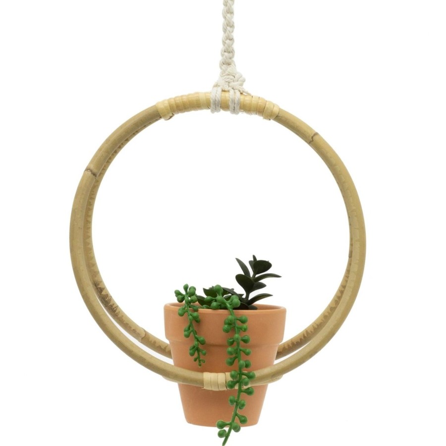 Home Accessories Carousel Shop Vases, Planters & Faux Flowers | 25Cm Artificial Hanging Basket Plant Pots Indoor | Artificial Succulent In Bamboo Hanger Faux Hanging Planter | Artificial Potted Plant