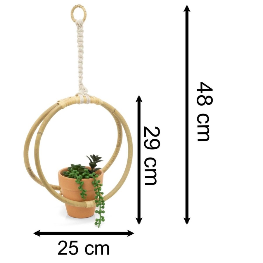 Home Accessories Carousel Shop Vases, Planters & Faux Flowers | 25Cm Artificial Hanging Basket Plant Pots Indoor | Artificial Succulent In Bamboo Hanger Faux Hanging Planter | Artificial Potted Plant