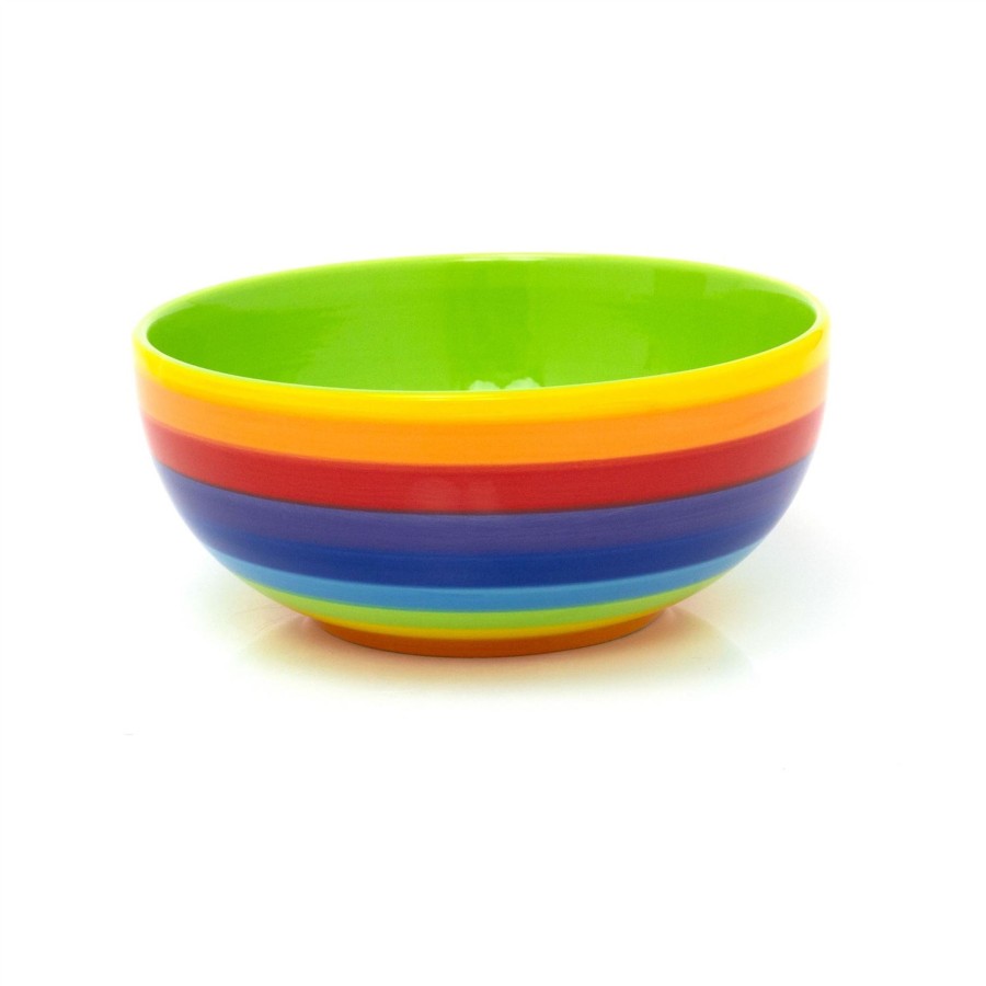 Kitchen & Dining Carousel Shop | 21Cm Hand Painted Rainbow Stripe Ceramic Salad Bowl | Round Kitchen Bowl Serving Bowl Pasta Bowl | Ramen Bowl Serving Dishes