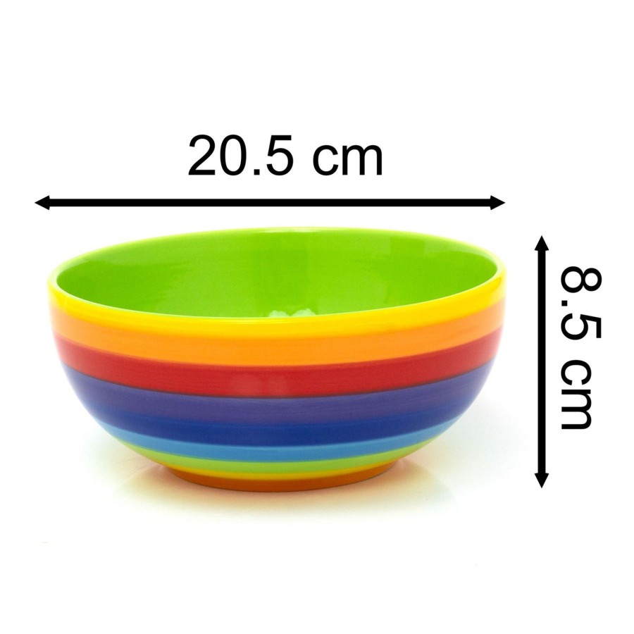 Kitchen & Dining Carousel Shop | 21Cm Hand Painted Rainbow Stripe Ceramic Salad Bowl | Round Kitchen Bowl Serving Bowl Pasta Bowl | Ramen Bowl Serving Dishes