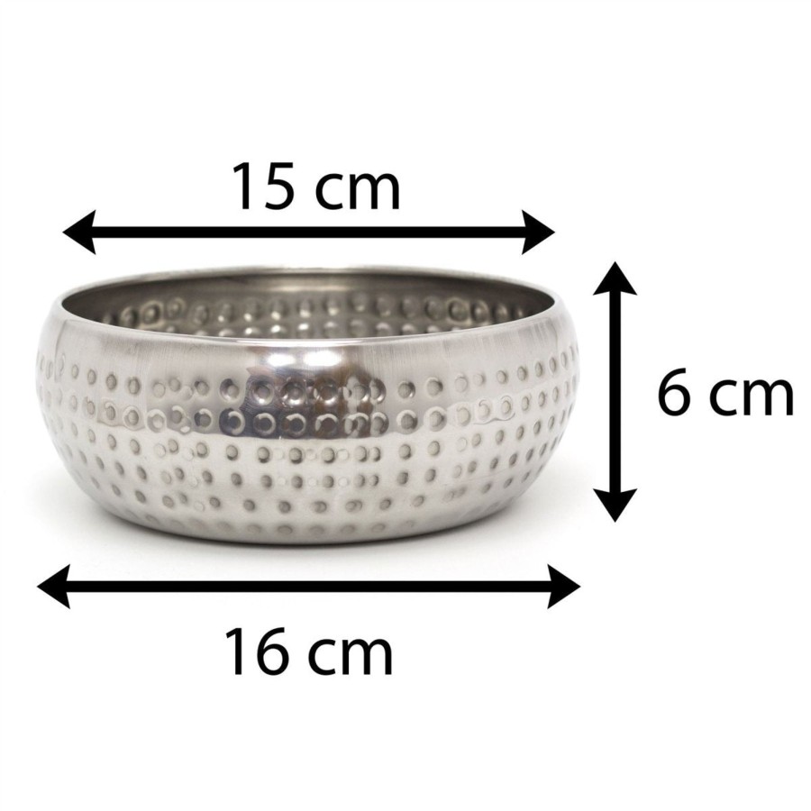 Kitchen & Dining Carousel Shop | 15Cm Stylish Silver Metal Kitchen Bowl | Round Stainless Steel Display Dish With Hammered Detail | Snack Bowl