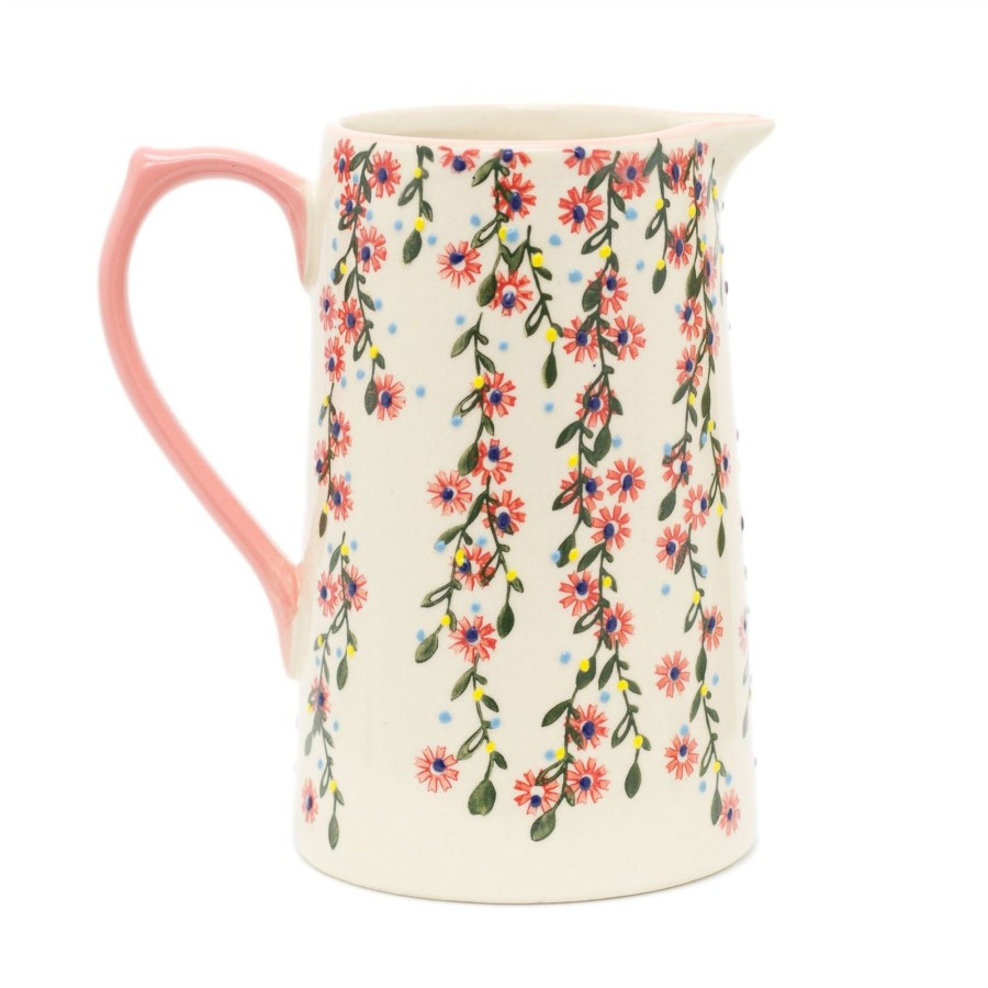 Kitchen & Dining Carousel Shop | Pretty Floral Blossom Ceramic Serving Jug | Botanical Water Pitcher Milk China Jug | Flower Jugs Porcelain Flower Vase