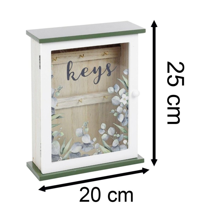 Home Accessories Carousel Shop Shelving & Hooks | Botanical Wooden Wall Mounted Key Box | Decorative Wall Key Cabinet With 6 Key Hooks Key Cupboard | Wooden Key Holder Key Hanger For Wall