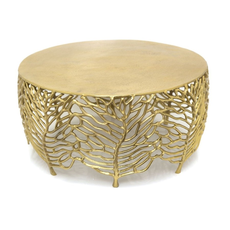 Home Accessories Carousel Shop Side Tables | Deluxe Gold Leaf Round Table | Coffee Table Occasional Side Table | Living Room End Table