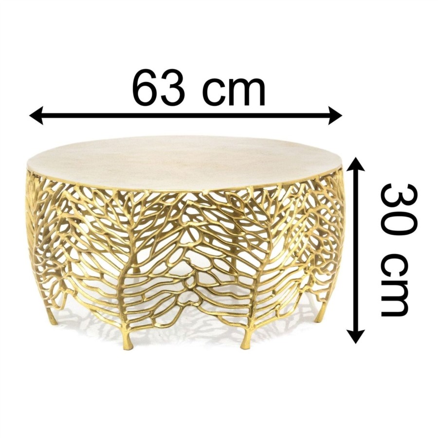 Home Accessories Carousel Shop Side Tables | Deluxe Gold Leaf Round Table | Coffee Table Occasional Side Table | Living Room End Table