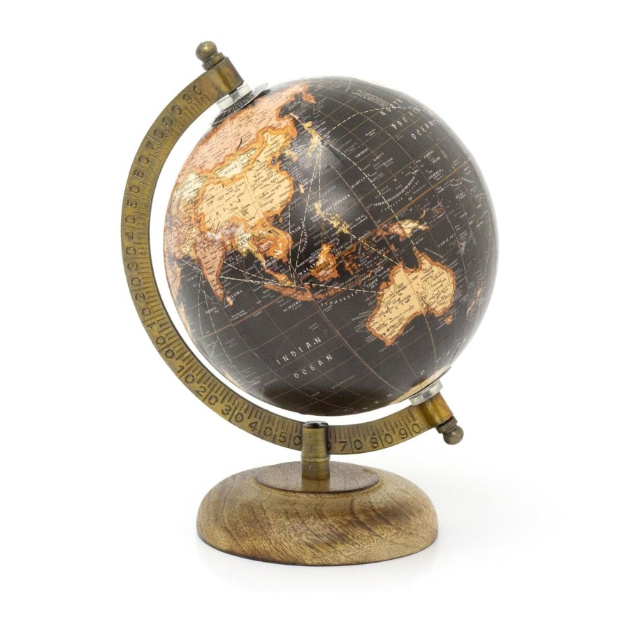 Home Accessories Carousel Shop Ornaments | Antique Globe On Wooden Base | Decorative Vintage Style World Map Desk Globe - Black