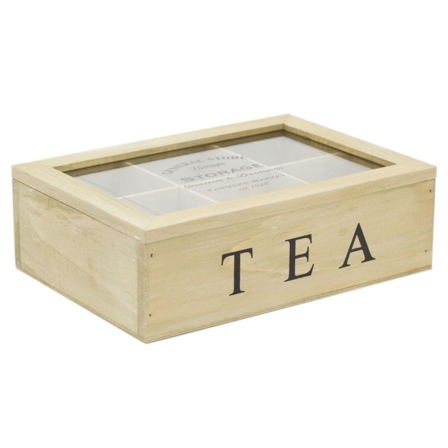 Kitchen & Dining Carousel Shop | Vintage General Store Wooden Tea Box Chest Holder With 6 Compartents