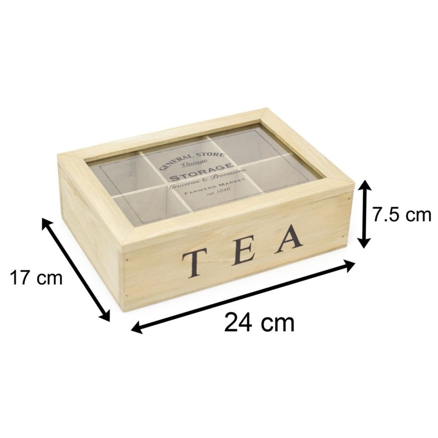 Kitchen & Dining Carousel Shop | Vintage General Store Wooden Tea Box Chest Holder With 6 Compartents