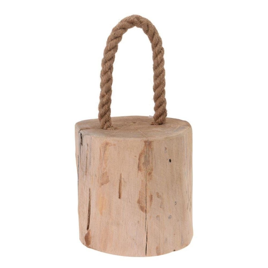 Home Accessories Carousel Shop Plain Doorstops | Stylish Teak Door Stop With Rope Handle ~ Novelty Wooden Doorstop