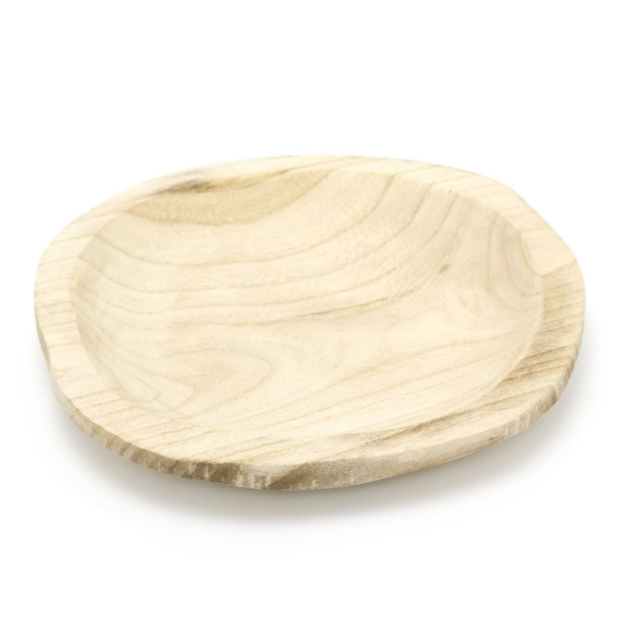 Home Accessories Carousel Shop Decorative Accessories | Natural Paulownia Wood Display Dish | Trinket Tray Jewellery Dish | Round Candle Tray - 25Cm