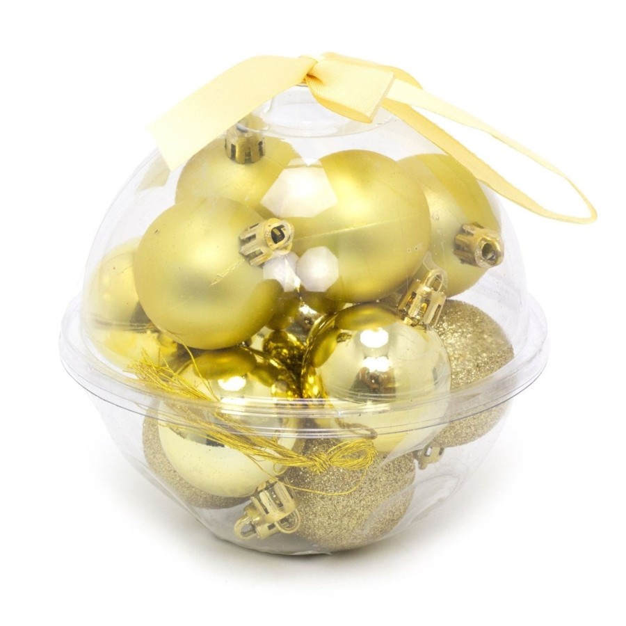 Celebrations Carousel Shop | 14 Piece Gold Mini Christmas Tree Bauble Box | Xmas Hanging Balls Christmas Tree Ornaments Decorations | Set Of Baubles