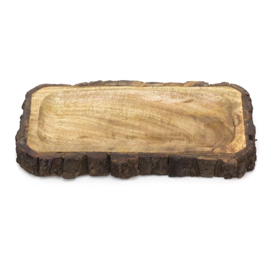 Celebrations Carousel Shop | 31Cm Wooden Tray Tree Bark Wood Display Tray | Trinket Tray Jewellery Dish | Rectangle Candle Tray