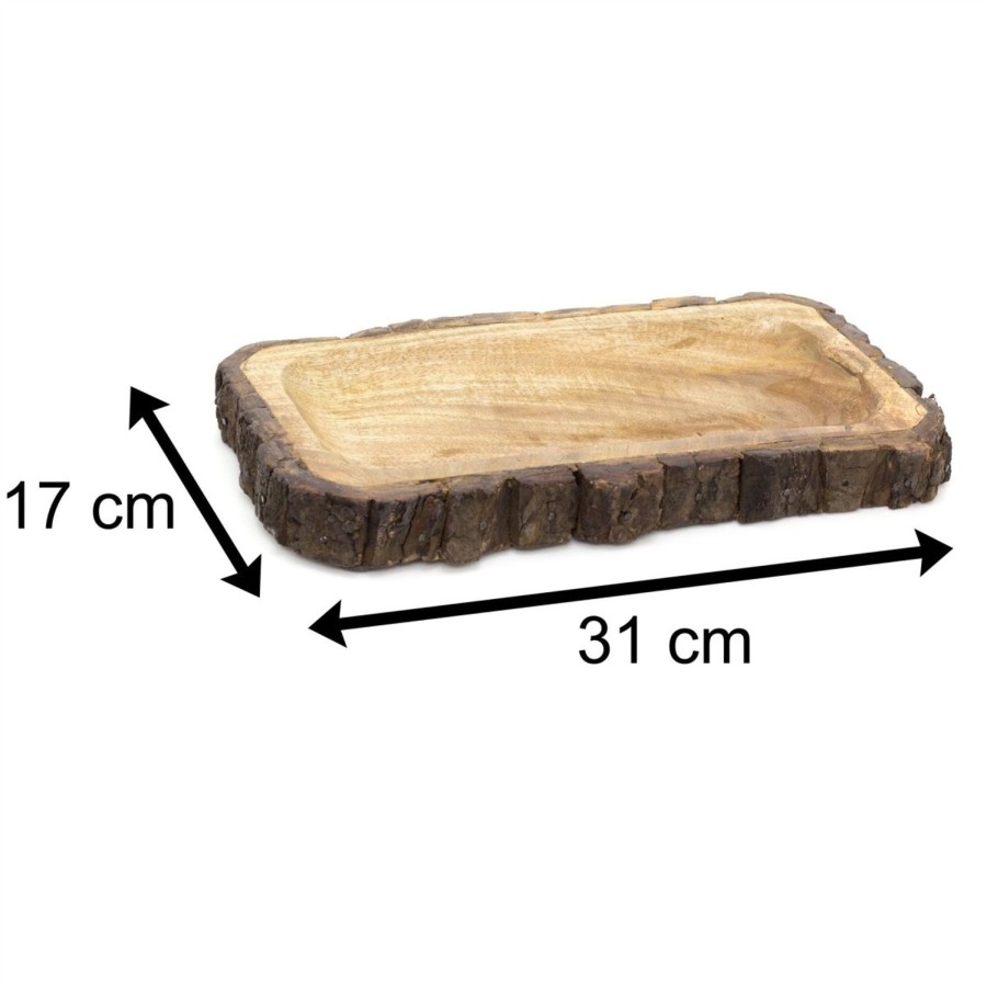 Celebrations Carousel Shop | 31Cm Wooden Tray Tree Bark Wood Display Tray | Trinket Tray Jewellery Dish | Rectangle Candle Tray