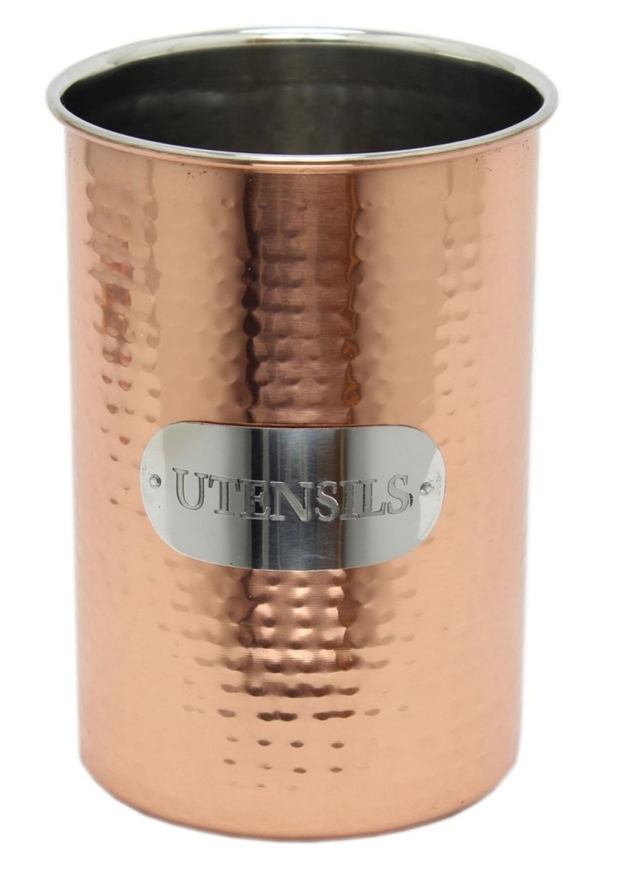 Kitchen & Dining Carousel Shop | Sturdy Hammered Metal Copper Kitchen Utensil Holder