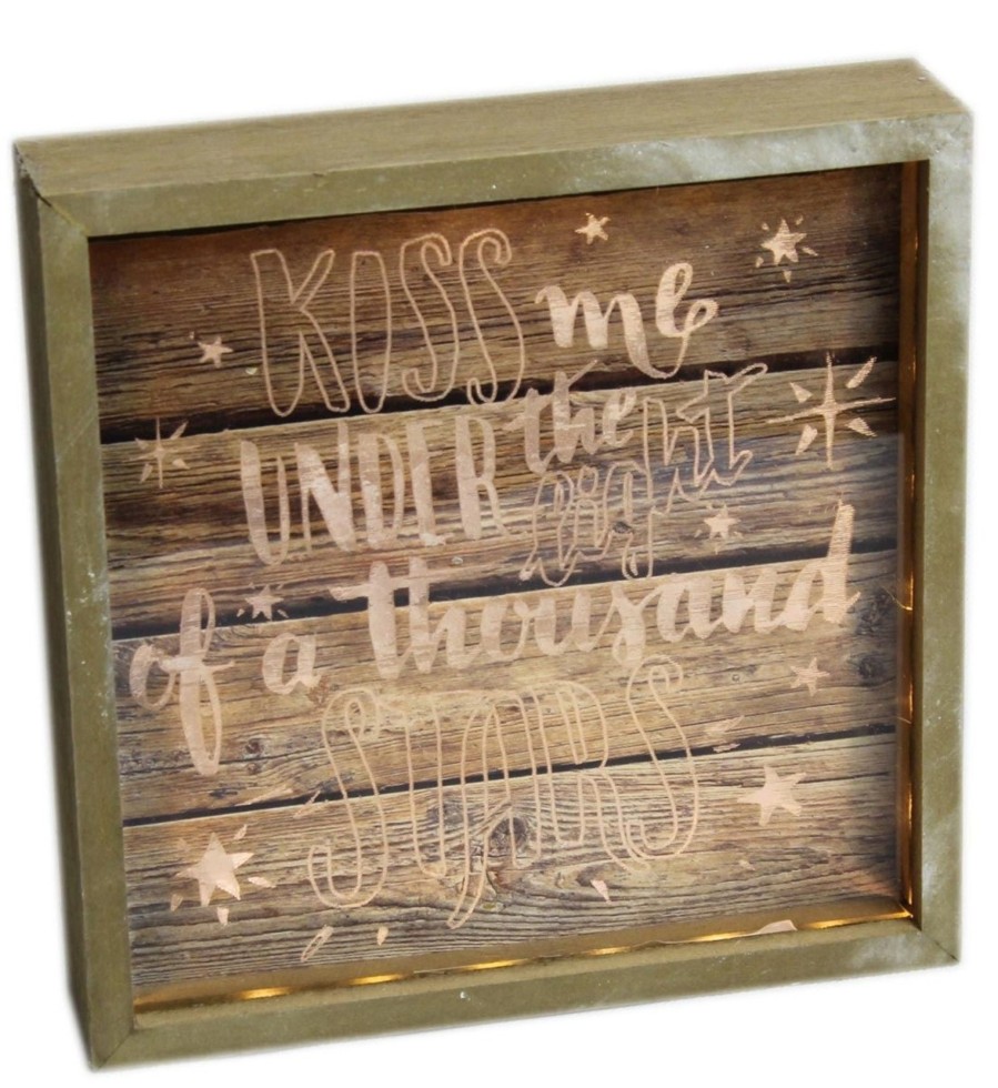 Home Accessories Carousel Shop Signs & Plaques | Wooden Box Frame Light Up Led Slogan Plaque Love Sign ~ Kiss Me Under The Light Of A Thousand Stars