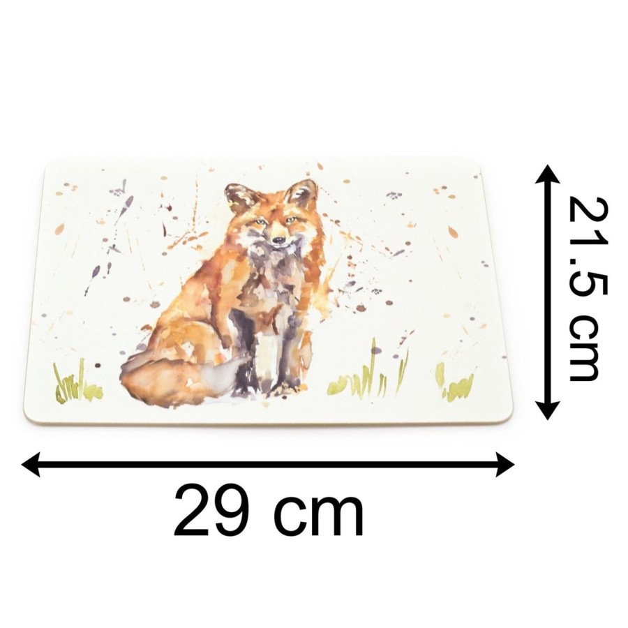 Kitchen & Dining Carousel Shop | Set Of 4 Watercolour Design Woodland Fox Coasters And Placemats | 8 Piece Animal Cork Square Dining Table Mats | Four Red Fox Wildlife Plate Mats And Coasters