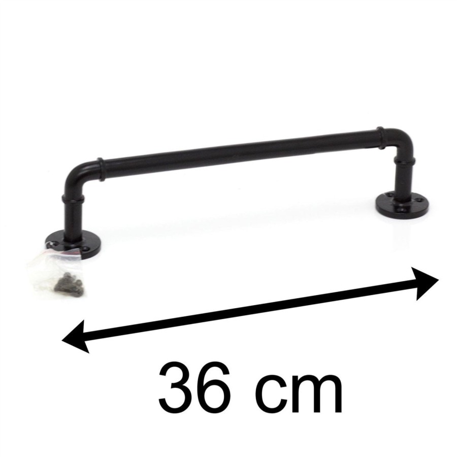 Home Accessories Carousel Shop Bathroom Accessories | 34Cm Black Iron Bathroom Water Pipe Towel Rail | Wall Mounted Towel Bar Towel Holder | Industrial Pipe Towel Rack Bathroom Accessories