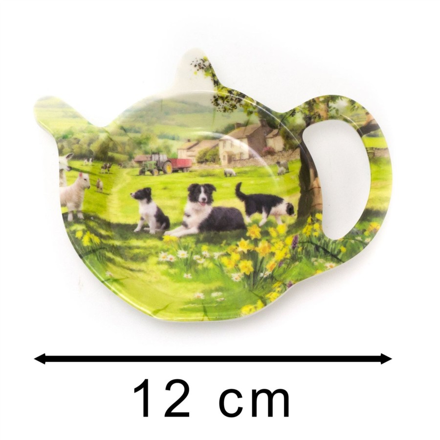 Kitchen & Dining Carousel Shop | Farmhouse Country Collie & Sheep Teapot Shaped Tea Bag Tidy Dish | Tea Bag Spoon Rest Kitchen Tidy | Melamine Tea Bag Coaster Teabag Holder Dish