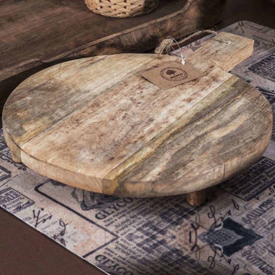 Kitchen & Dining Carousel Shop | Round Wooden Kitchen Chopping Board On Legs | Mango Wood Cutting Board - 29Cm