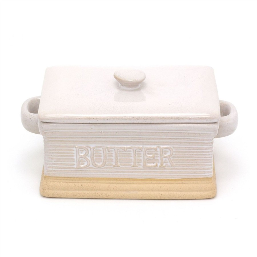 Kitchen & Dining Carousel Shop | Traditional Stoneware Butter Dish With Lid | Butter Holder Kitchen Storage | Retro Butter Serving Plate And Cover