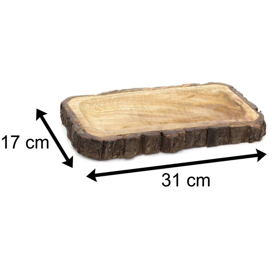 Home Accessories Carousel Shop Decorative Accessories | 31Cm Wooden Tray Tree Bark Wood Display Tray | Trinket Tray Jewellery Dish | Rectangle Candle Tray