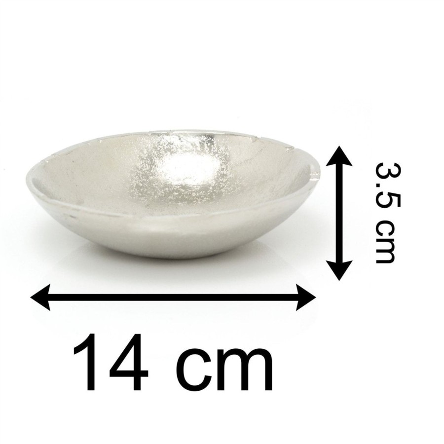 Home Accessories Carousel Shop Decorative Accessories | 14Cm Polished Silver Metal Display Bowl | Decorative Silver Dish With Hammered Detail | Trinket Dish Key Bowl