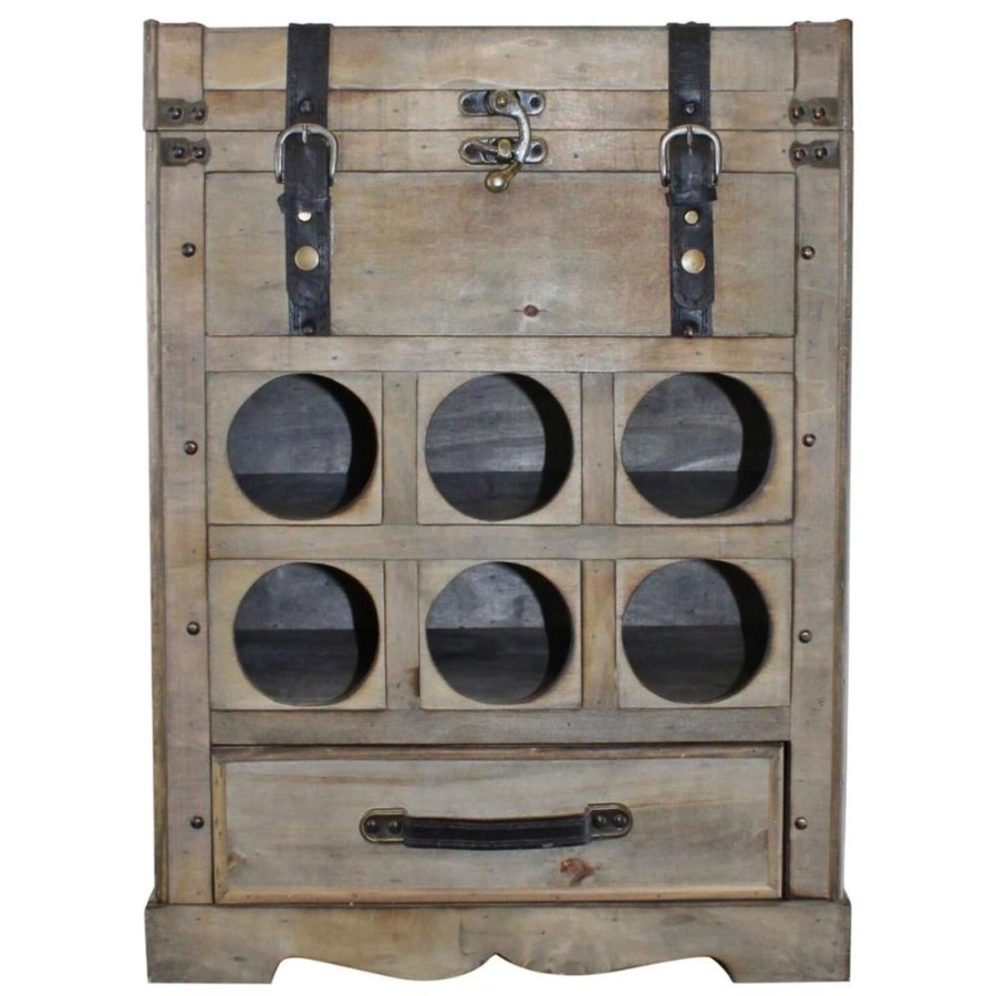 Home Accessories Carousel Shop Side Tables | Large Vintage Wooden 6 Bottle Wine Rack Storage Trunk Box Chest Unit