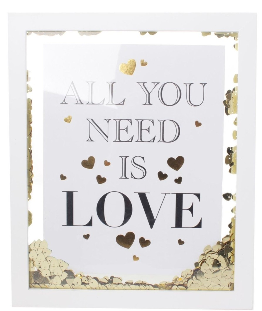 Home Accessories Carousel Shop Signs & Plaques | White Wooden Gold Heart Confetti Decorative Box Printed Quote Frame 32Cm ~ All You Need Is Love