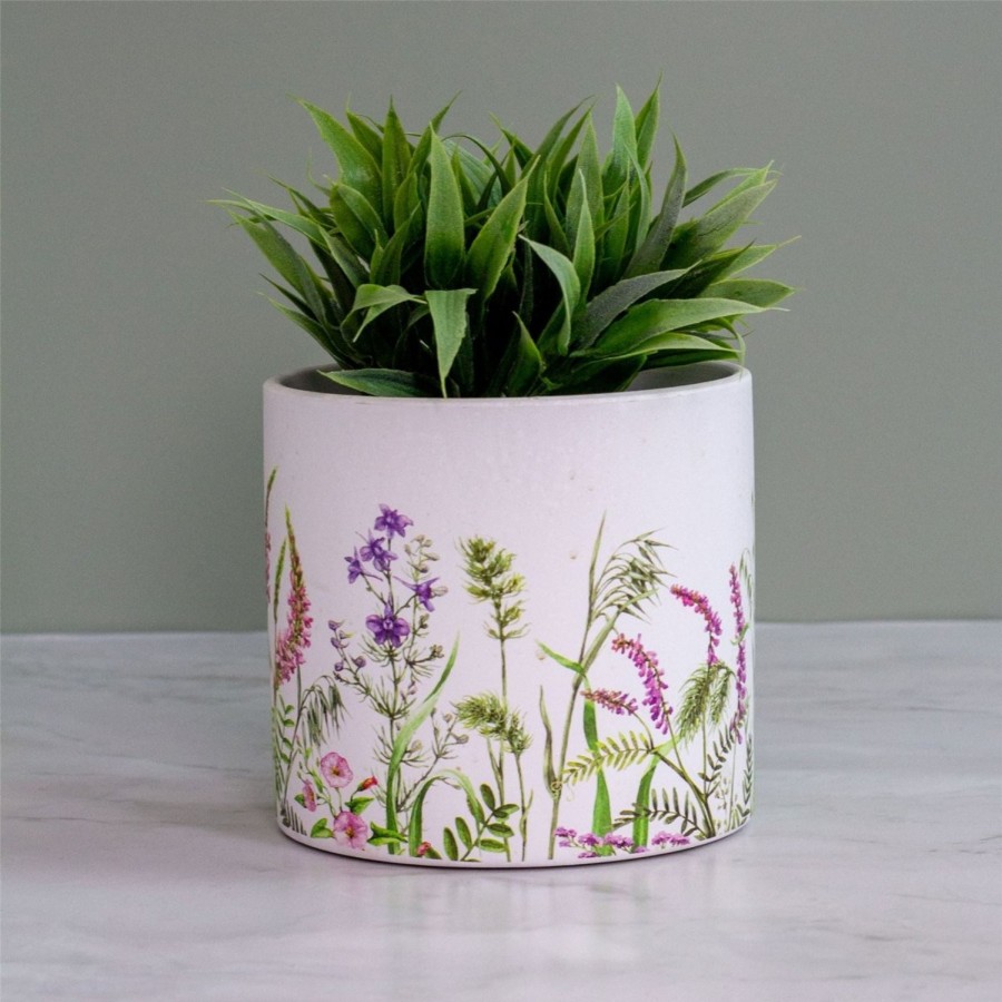 Home Accessories Carousel Shop Vases, Planters & Faux Flowers | Elegant White Floral Terracotta Plant Pot | Botanical Cachepot Indoor Planter