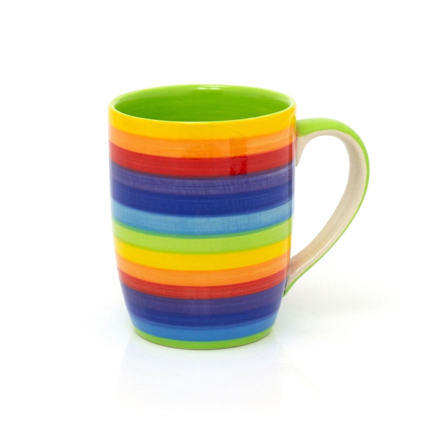 Kitchen & Dining Carousel Shop | Hand Painted Rainbow Stripe Ceramic Coffee Mug | Large Tapered Multi Coloured Tea Cup | Stripped Hot Drinks Mug Coffee Cup - 250Ml