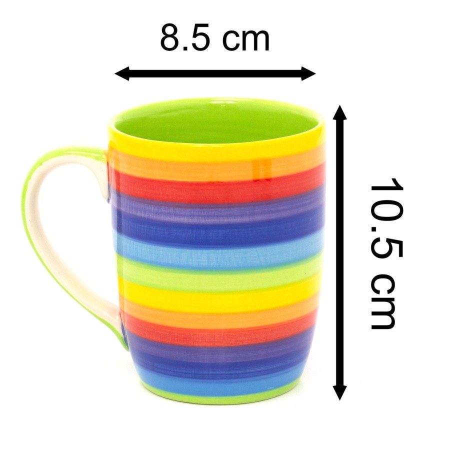 Kitchen & Dining Carousel Shop | Hand Painted Rainbow Stripe Ceramic Coffee Mug | Large Tapered Multi Coloured Tea Cup | Stripped Hot Drinks Mug Coffee Cup - 250Ml