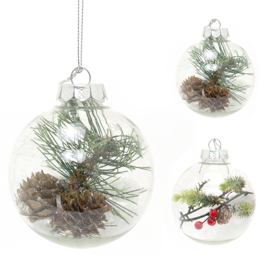 Celebrations Carousel Shop | Traditional Pine Cone And Berry Christmas Tree Bauble Sets | Snowball Christmas Tree Ornament | Xmas Tree Bauble Hanging Christmas Decoration