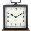 Home Accessories Carousel Shop Clocks | Distressed Square Black Metal Mantel Clock On Wood Base