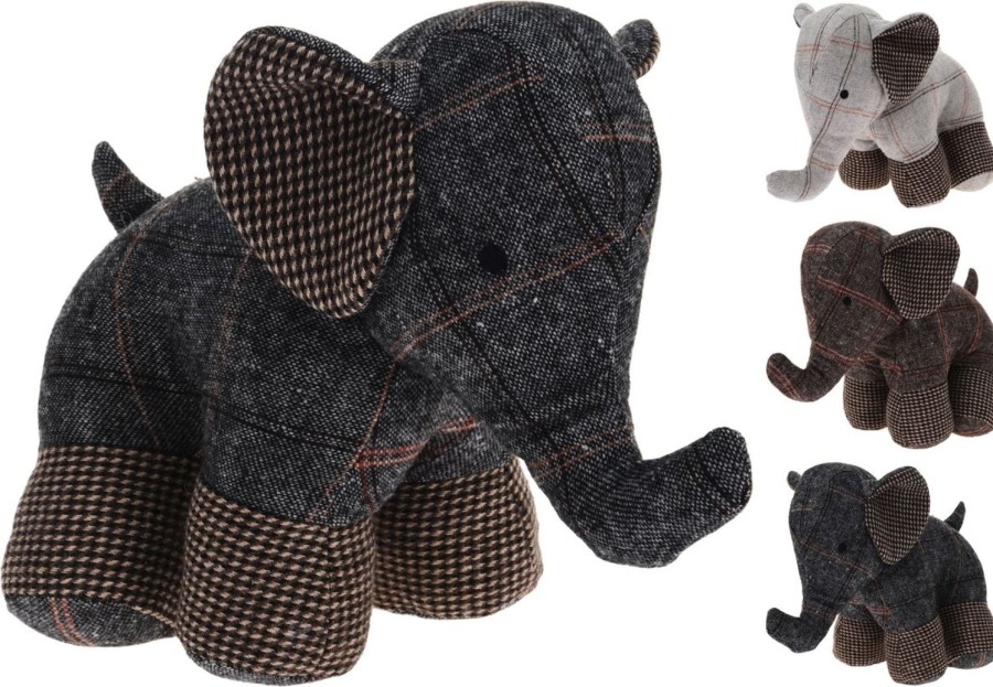 Home Accessories Carousel Shop Animal Doorstops | Textured Tartan Fabric Elephant Decorative Animal Novelty Doorstop - Colour Varies