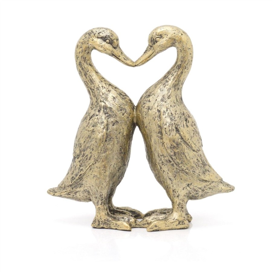 Home Accessories Carousel Shop Ornaments | Bronze Tone Resin Kissing Ducks Statue Love Heart Garden Sculpture | Duck Ornament Vintage Style Garden Ornaments | Indoor Outdoor Ornamental Ducks - 25Cm