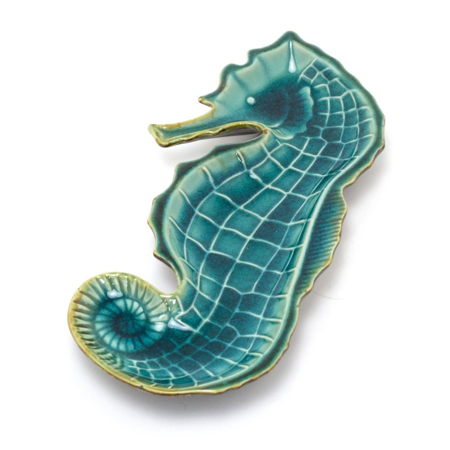 Home Accessories Carousel Shop Bathroom Accessories | Teal Ombre Ceramic Seahorse Trinket Dish | Nautical Jewellery Dish Trinket Tray