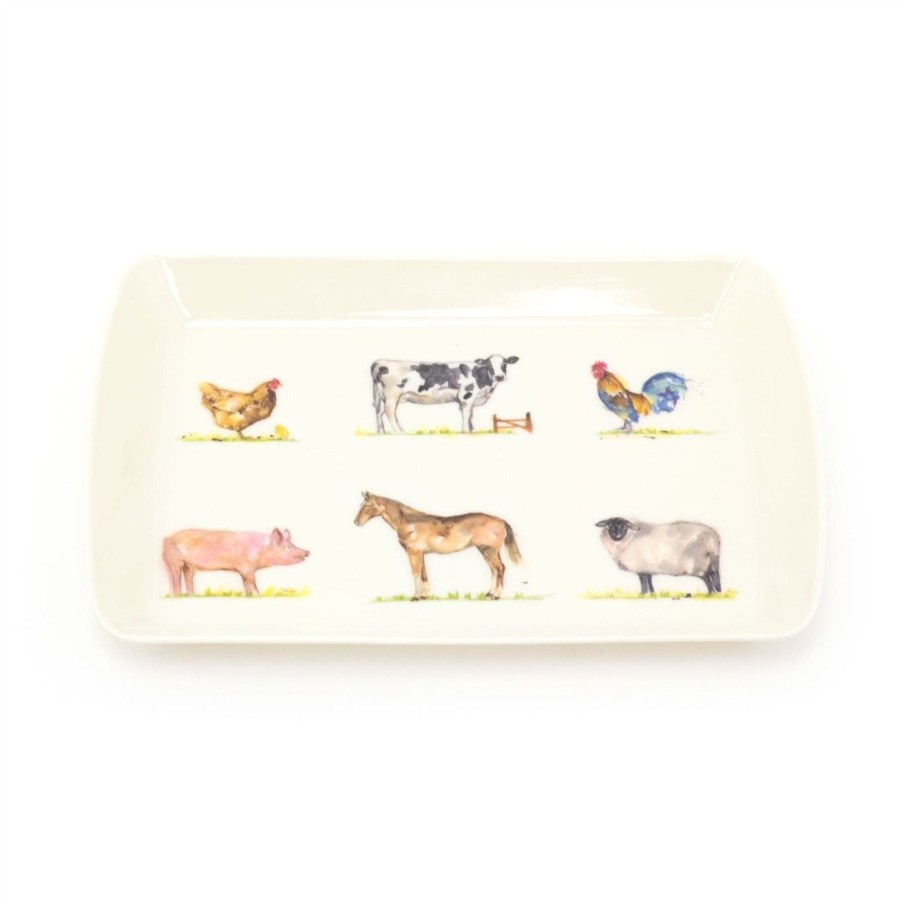 Kitchen & Dining Carousel Shop | 23Cm Country Life The Farmyard Carry Tray | Animal Design Rectangle Tray Mini Tray | Melamine Country Kitchen Small Tea Coffee Tray