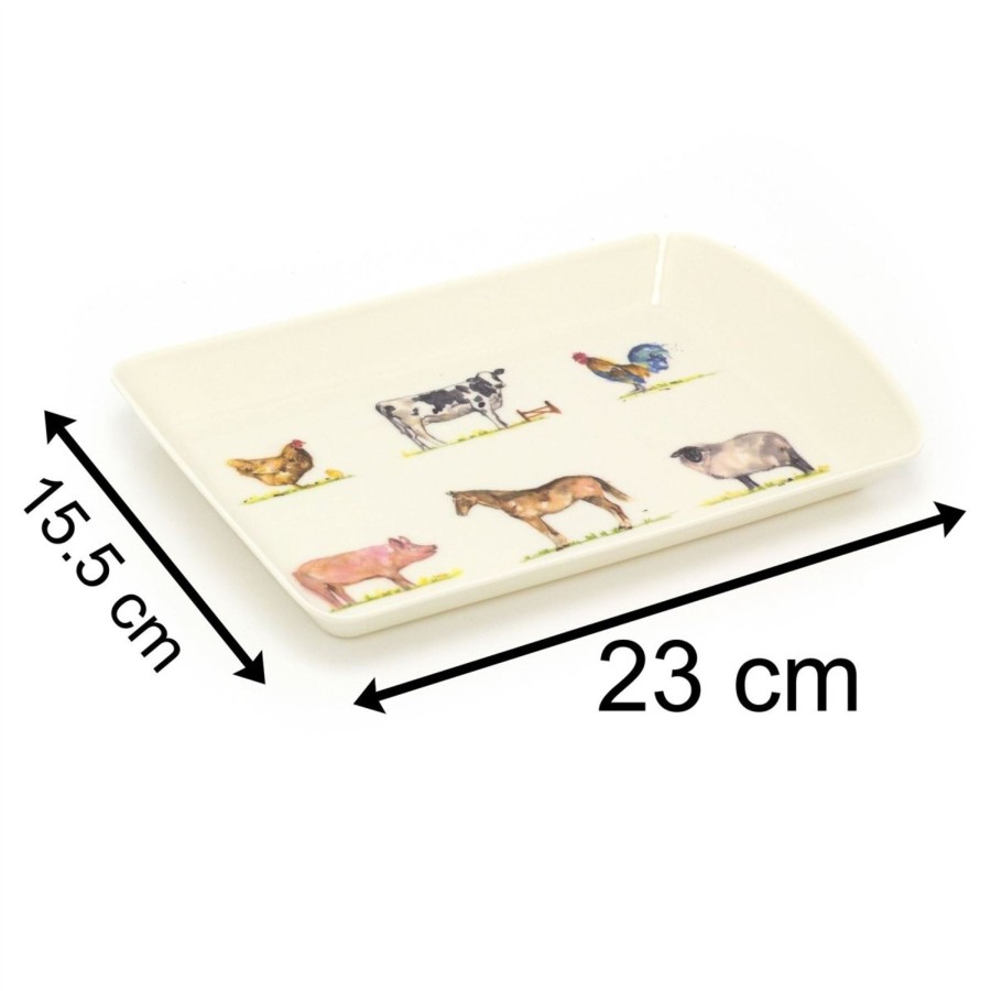 Kitchen & Dining Carousel Shop | 23Cm Country Life The Farmyard Carry Tray | Animal Design Rectangle Tray Mini Tray | Melamine Country Kitchen Small Tea Coffee Tray