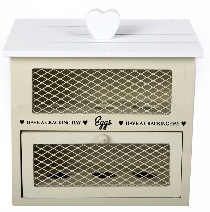 Kitchen & Dining Carousel Shop | White And Cream Wooden Egg House Storage Drawer Unit For Half Dozen Eggs