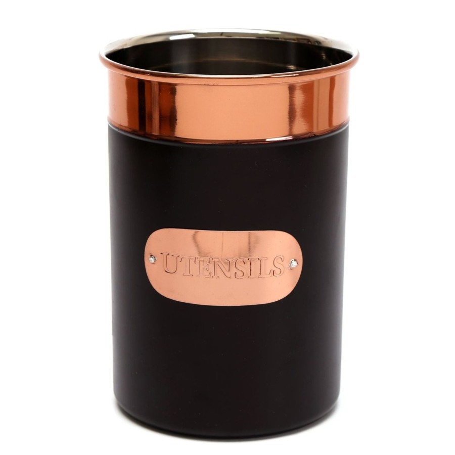 Kitchen & Dining Carousel Shop | Black And Copper Kitchen Utensil Storage Holder ~ Stunning Utensil Organiser Pot