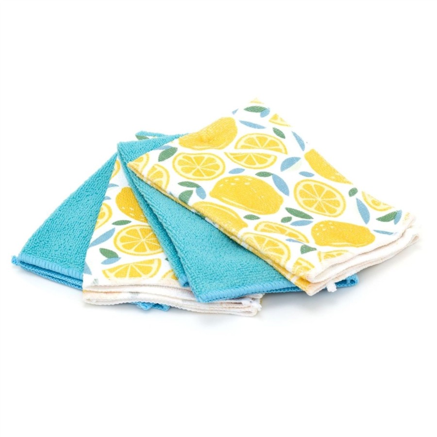 Kitchen & Dining Carousel Shop | Ultra Clean 4 Piece Microfibre Cloth Set 40Cm | Lemon And Turquoise Cleaning Clothes | Large Microfiber