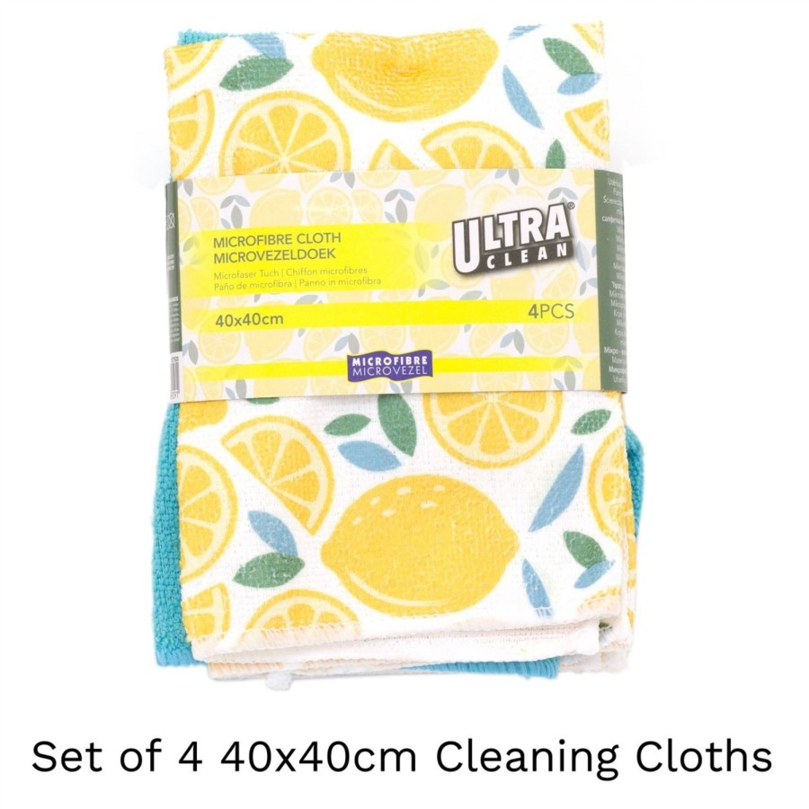 Kitchen & Dining Carousel Shop | Ultra Clean 4 Piece Microfibre Cloth Set 40Cm | Lemon And Turquoise Cleaning Clothes | Large Microfiber