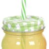 Kitchen & Dining Carousel Shop | Retro Coloured Glass Drinking Jar With Straw ~ Yellow Jar