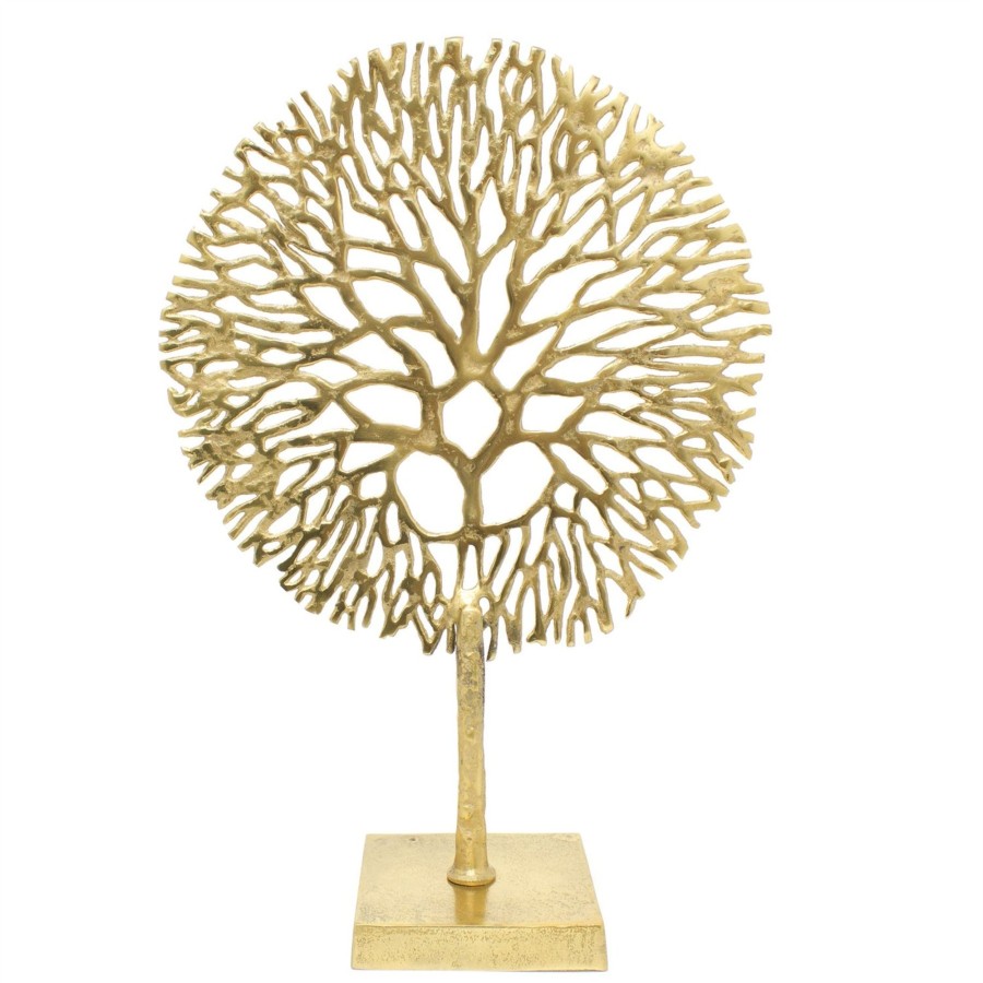 Home Accessories Carousel Shop Decorative Accessories | Gold Coral Sculpture Decorative Ornament On Metal Stand Tree Of Life Jewellery Stand - Golden Metal Coral Ornament On Aluminium Base