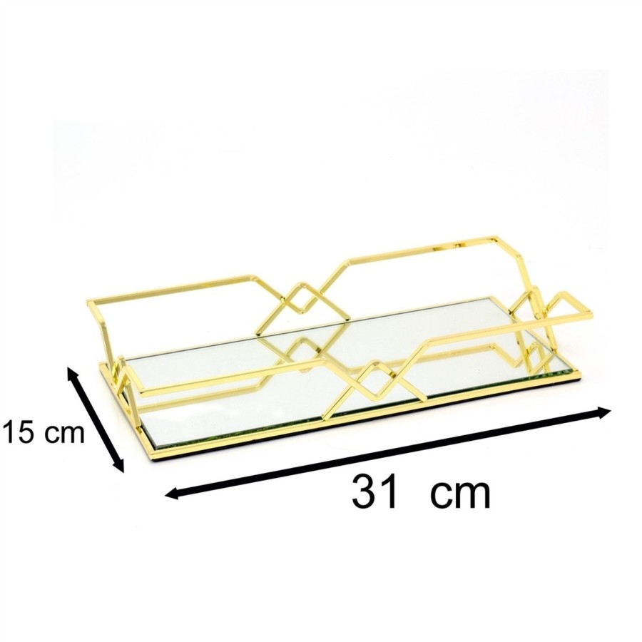 Home Accessories Carousel Shop Candle Plates | Gold Metal Mirrored Vanity Tray For Perfume And Candles | Glass Mirror Tray 31Cm