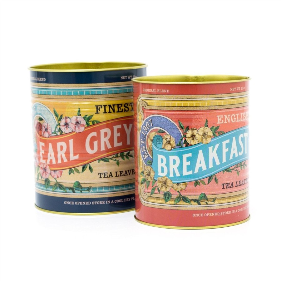 Kitchen & Dining Carousel Shop | Set Of 2 Replica Vintage Tea Leaves Cans | Retro Metal Display Tins - Tea